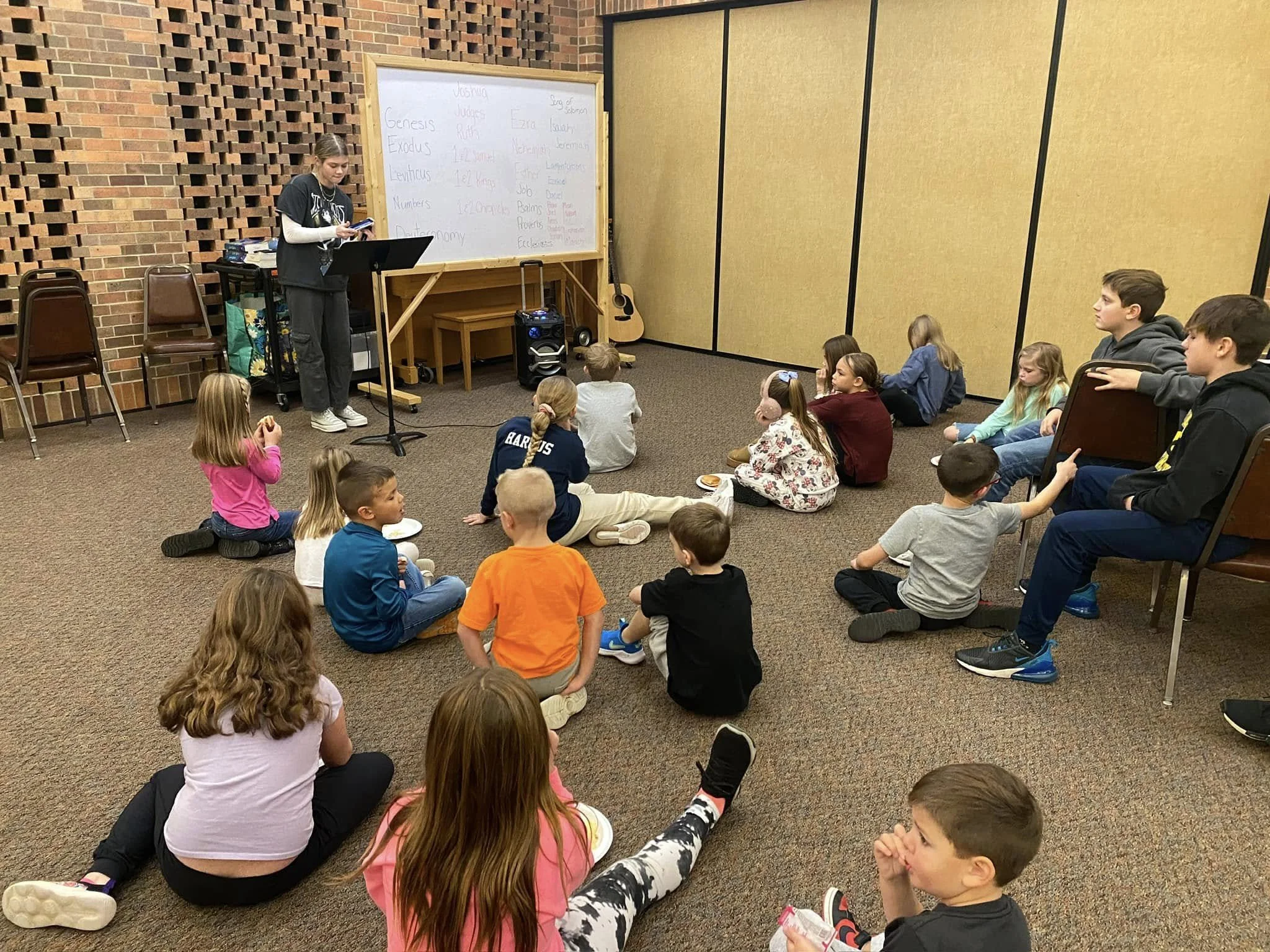 Children gathered in the Fellowship Hall in Our Savior’s Lutheran Church, Jackson, MN for Lighthouse Children’s Ministry.